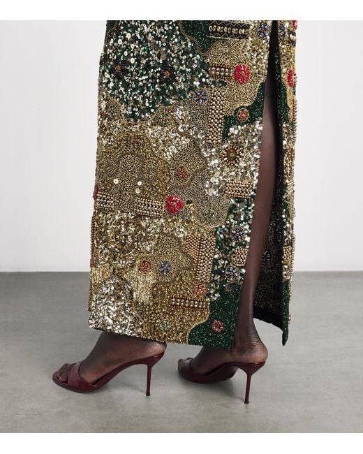 Alice + Olivia Metallic Hand-Embroidered Delora Column Gown