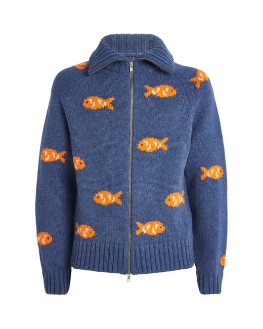 S.S.Daley Blue Wool Fish Archie Zip-Up Cardigan for men