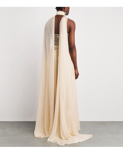 Zuhair Murad Natural Embellished Scarf Gown
