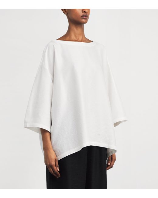 Eskandar White Silk Plissé Scoop-Neck Top