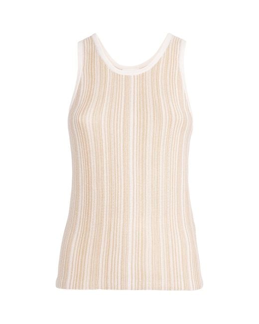 Soft Goat Natural Silk-Cashmere Textured Stripe Tank Top