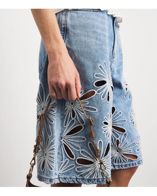 Sandro Blue Open-Work Embroidered Denim Shorts