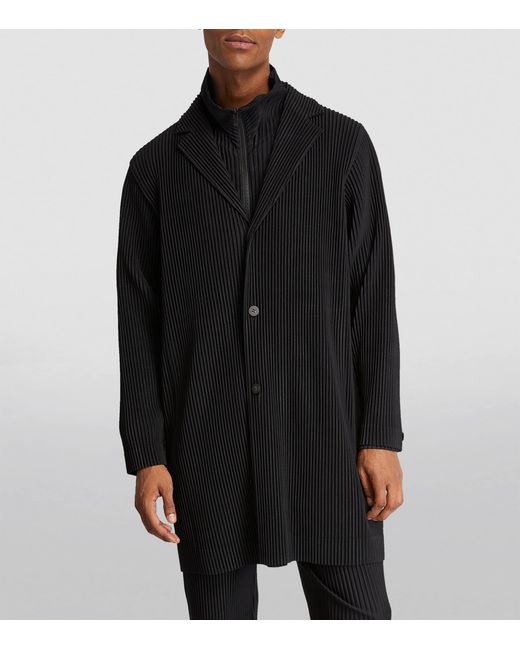 Homme Plissé Issey Miyake Black Pleated Overcoat for men