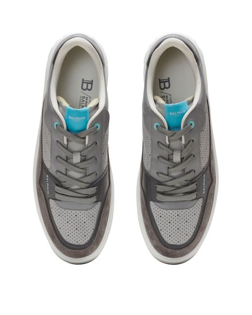 Balmain Gray Leather B-court Flip Sneakers for men