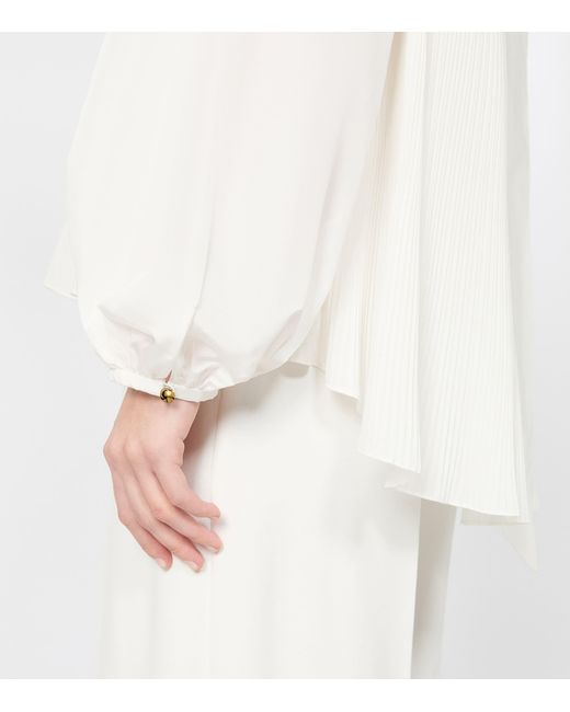 Max Mara White Pleated Pussybow Blouse