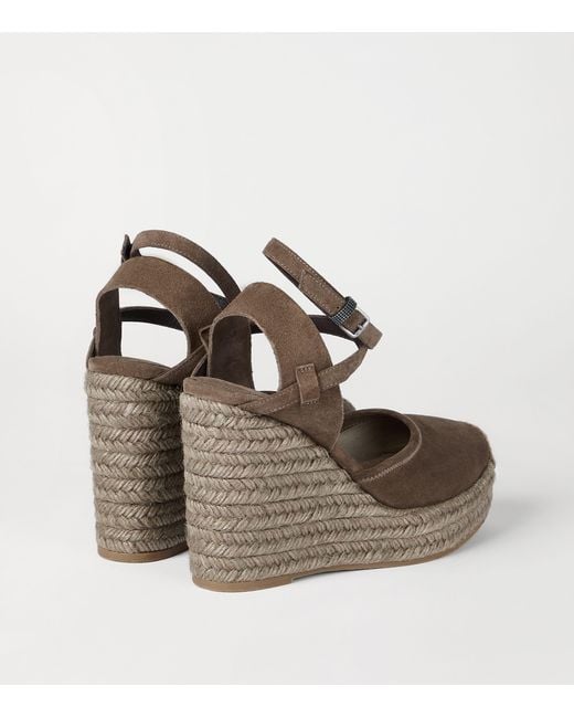 Brunello Cucinelli Brown Suede Wedge Espadrilles 80