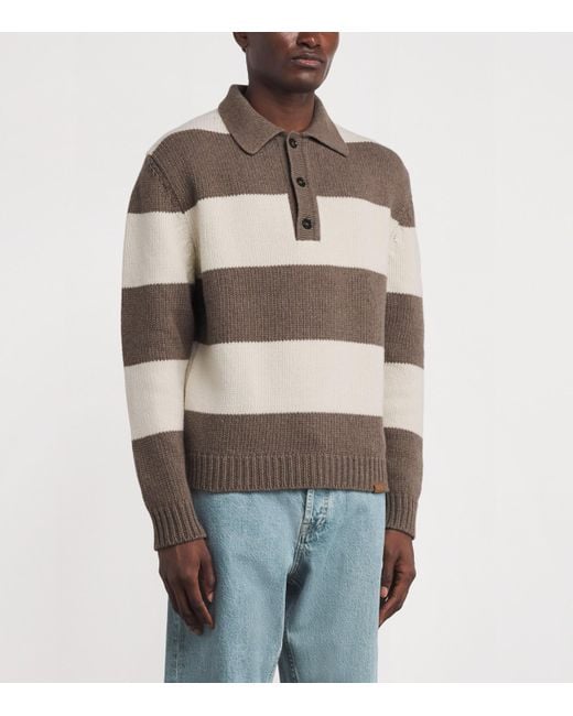 Paul & Shark Gray Wool-Blend Stripe Polo Shirt for men