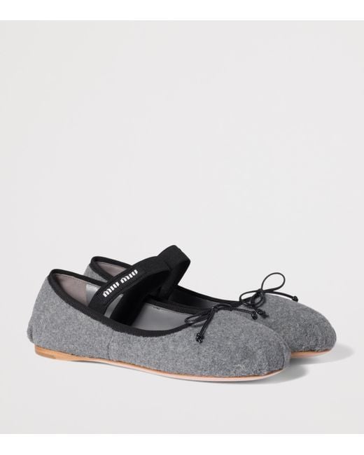 Miu Miu Gray Fleece Ballet Flats