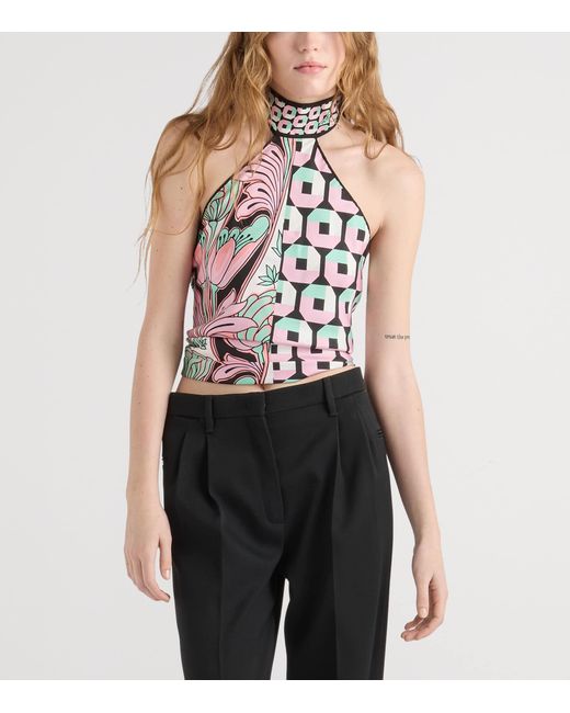 Prada White Silk Printed Halterneck Top