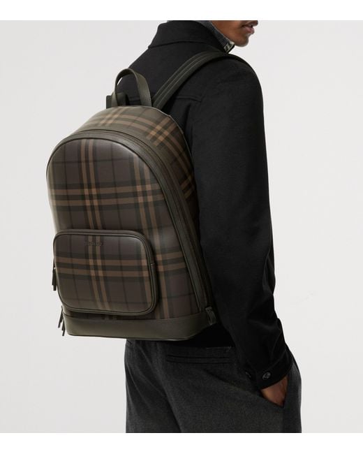 Burberry Black Canvas City Check Backpack for men