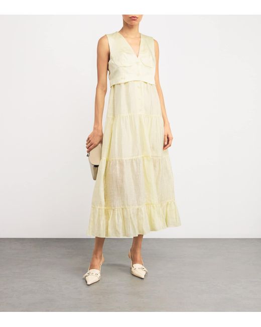 Sandro Natural Linen-Blend Tailored Midi Dress