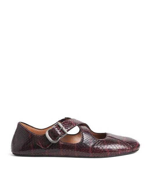 Alaïa Red Snakeskin Criss-Cross Ballet Flats