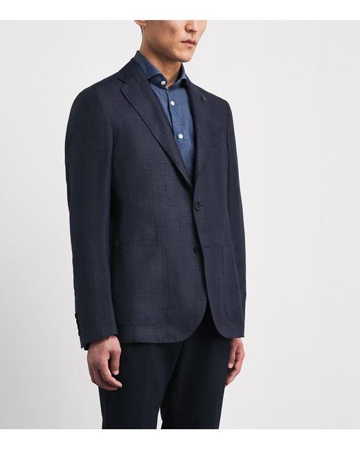 Pal Zileri Blue Linen-Wool Brera Blazer for men