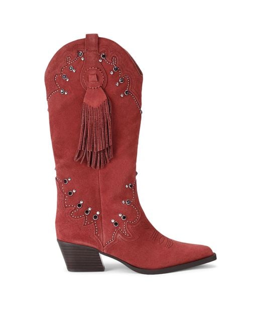 Kurt Geiger Red Suede Cowboy Glasto Tassel Boots 50