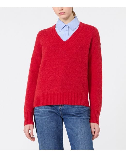 Weekend by Maxmara Red Alpaca-Blend V-Neck Sweater
