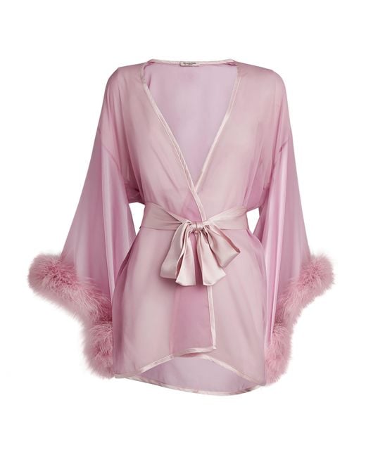 Gilda & Pearl Pink Silk Marabou Feather-Trimmed Diana Robe