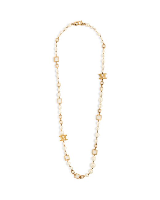 Max Mara White Monogram Pearl Necklace