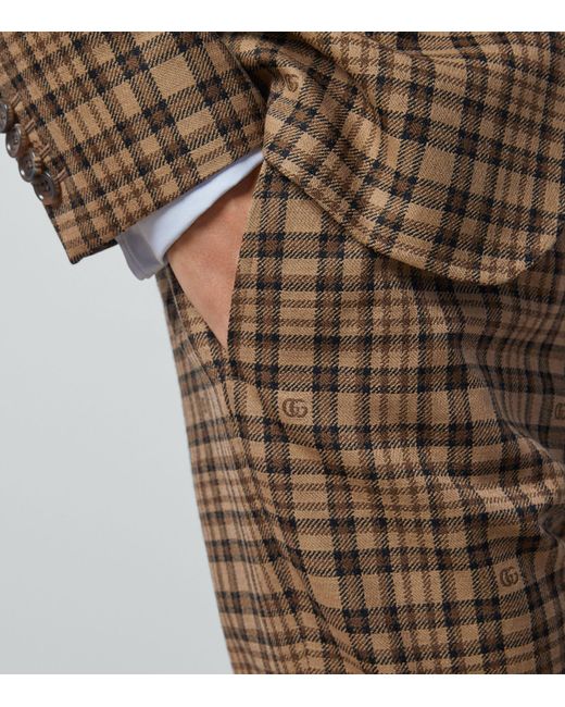 Gucci Brown Wool Gg Check Trousers for men