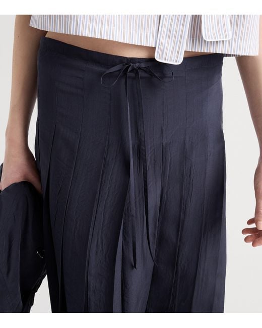 Prada Blue Silk Pleated Midi Skirt