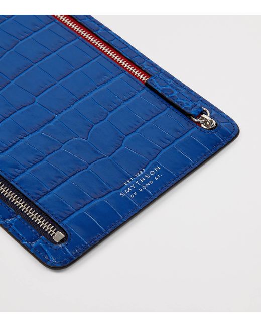 Smythson Blue Panama Leather Multi-Zip Travel Wallet