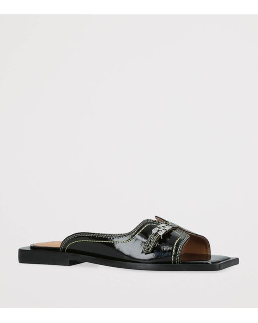 Ganni Black Patent Butterfly Flat Sandals