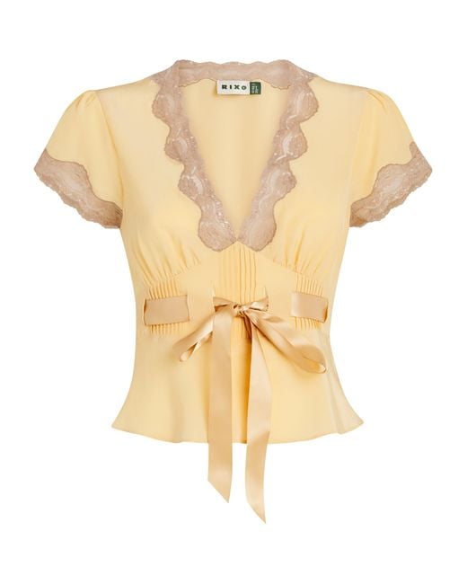 Rixo Yellow Silk Bow Daniela Blouse