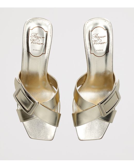Roger Vivier White Leather Belle Vivier Mules 45