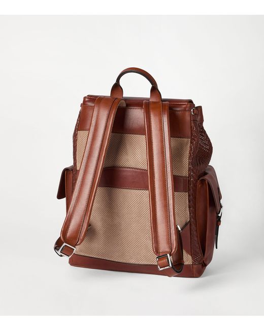 Brunello Cucinelli Brown Leather Woven Backpack for men