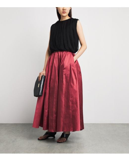 Abadia Red Elodie Pleated Midi Skirt