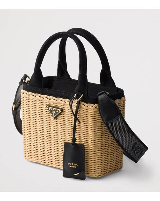 Prada Black Small Wicker Top-Handle Bag