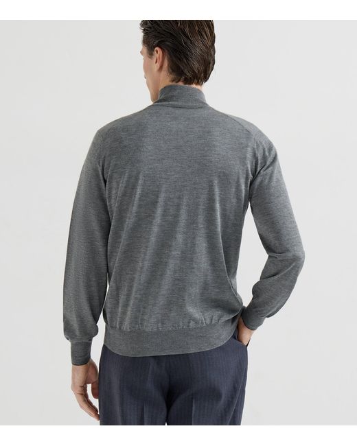 Brunello Cucinelli Gray Cashmere-Silk Cardigan for men