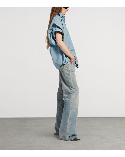 Balenciaga Blue Cotton Tucked Sleeve Shirt