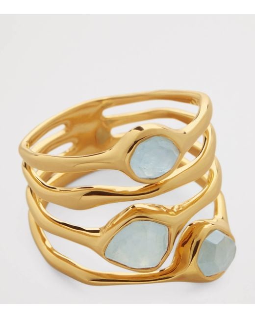 Monica Vinader Metallic Vermeil And Aquamarine Gemstone Stacked Siren Ring