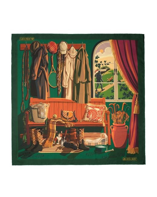 Burberry Green Silk Knight & Day Scarf