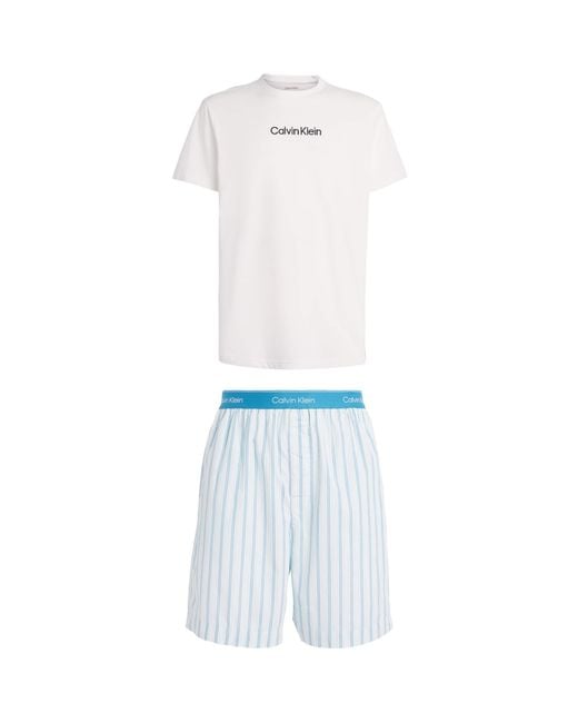 Calvin Klein White Cotton T-Shirt And Shorts Pyjama Set for men