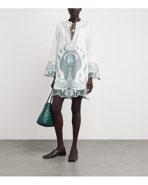 Lug Von Siga Blue Linen Embroidered Tess Mini Dress