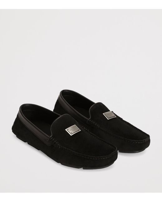 Dolce & Gabbana Black Split Calfskin Logo Plaque Driving Shoes for men
