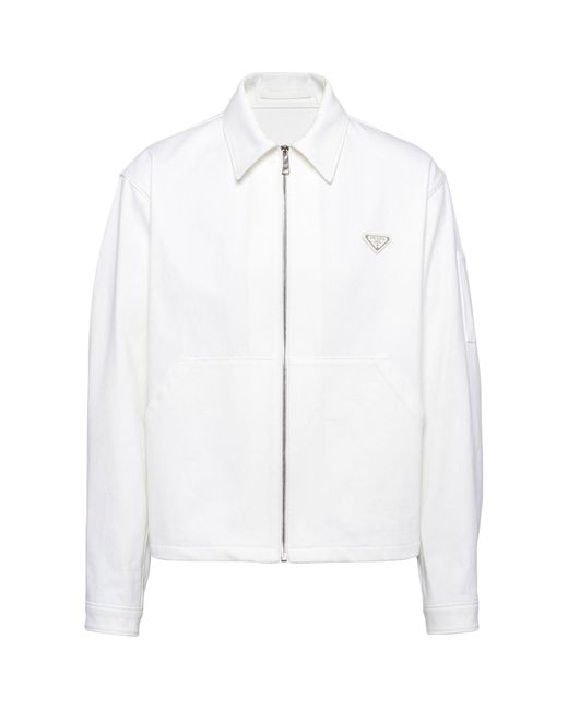 Prada White Brand-plaque Raw-treatment Boxy-fit Denim Blouson Jacket for men