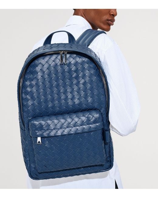 Bottega Veneta Blue Calfskin Intrecciato Backpack for men