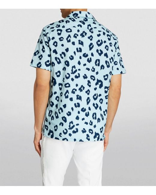 J.Lindeberg Blue Leopard Print Short-sleeve Shirt for men