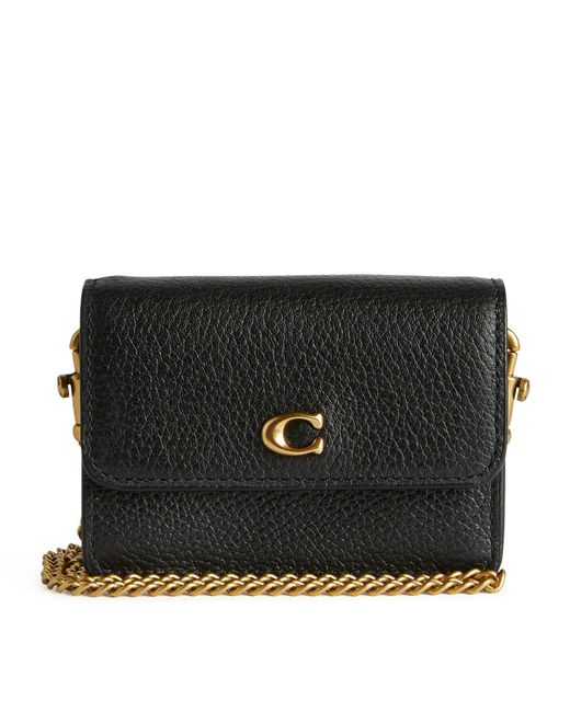 COACH Mini Leather Half Flap Cross-body Bag in Black | Lyst