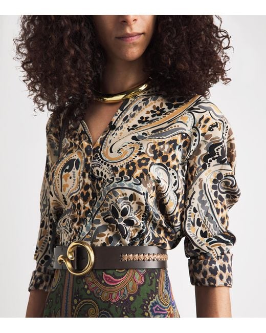 Etro Brown Paisley Hardware Waist Belt