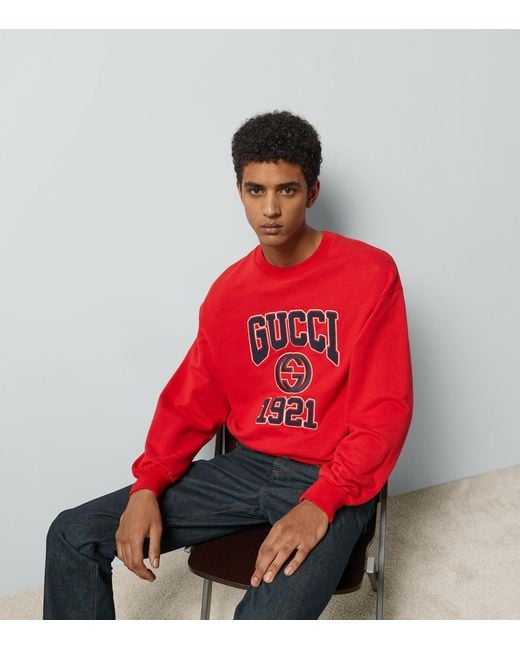Gucci Red Cotton Jersey Logo 1921 Sweatshirt for men