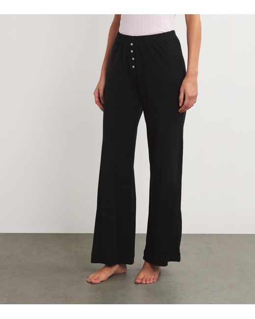 Leset Black Cotton Pointelle Lounge Trousers