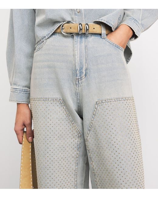 Sandro Gray Rhinestone-Embellished Straight Jeans