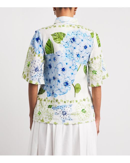 VERANDAH Blue Linen-Cotton Hydrangea Shirt