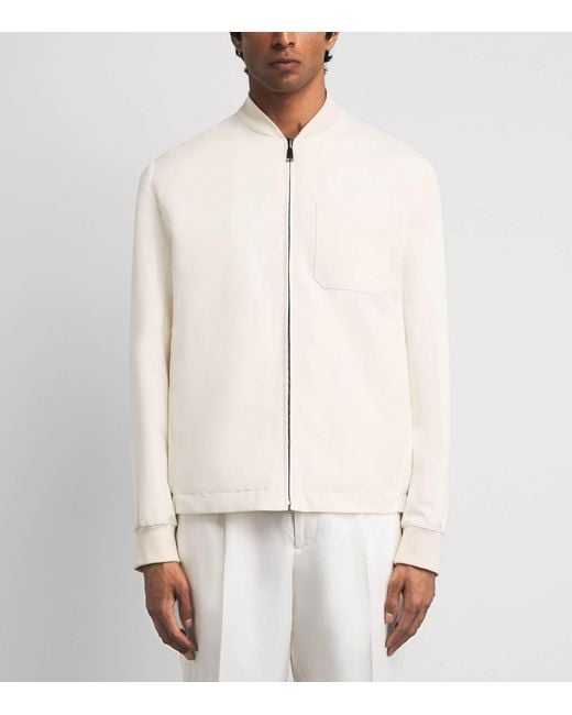Canali White Linen-Silk Bomber Jacket for men