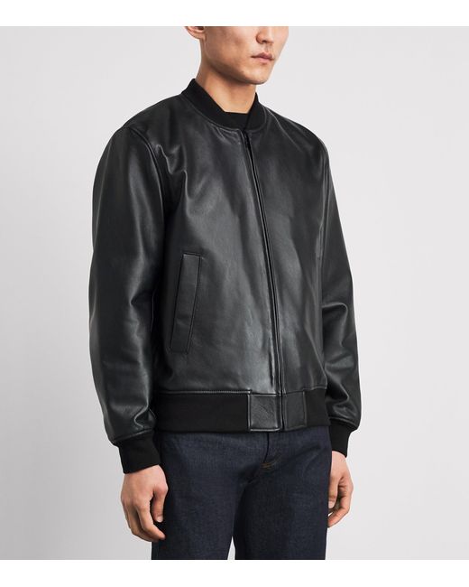 Sandro Black Leather Bomber Jacket for men