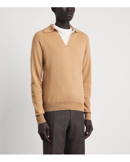 Lardini Natural Virgin Wool-Cashmere Open-Collar Polo Shirt for men