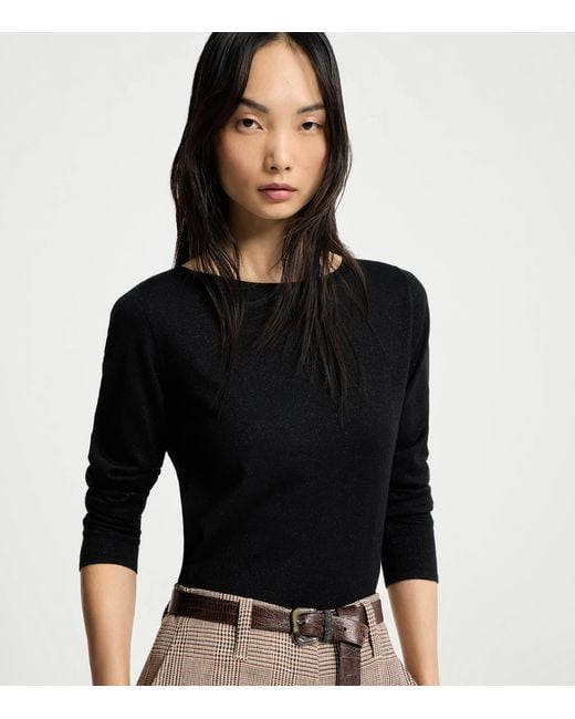 Brunello Cucinelli Black Cashmere-Silk-Blend Sweater